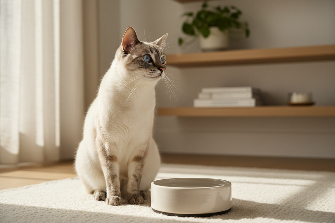 Gato elegante junto a un bebedero en casa | Peludo Market