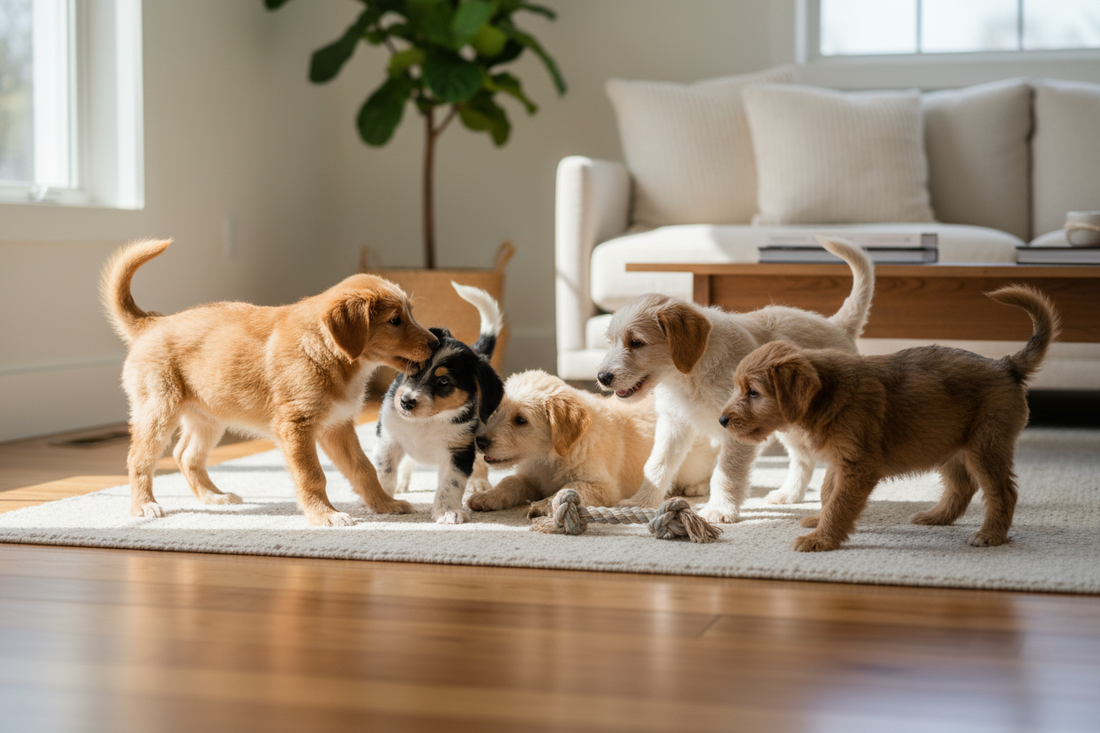 Varios cachorros jugando en casa su primer mes | Peludo Market