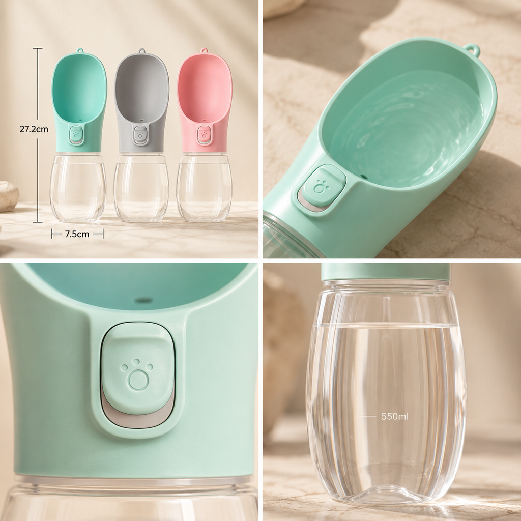 Botella de Agua Portátil para Perros y Gatos 550ml | Dispensador Antifugas para Paseos