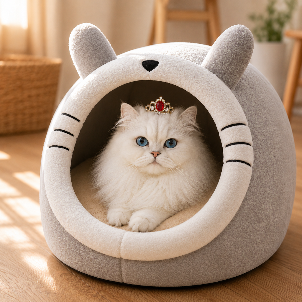 Cama plegable cartoon para gatos con felino al fondo - Peludo Market