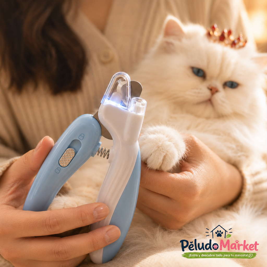 Cortauñas LED para mascotas con animal al fondo - Peludo Market