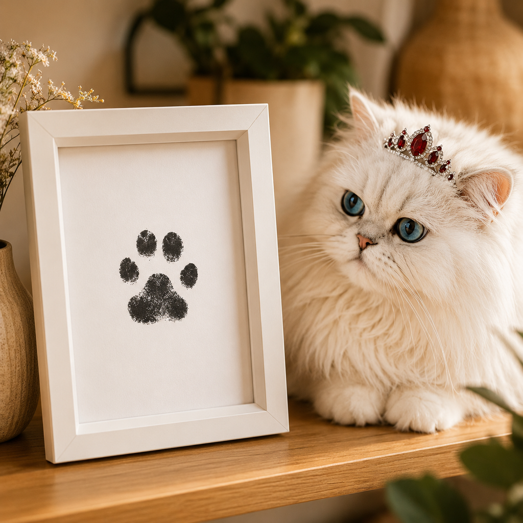 Gato estampando su huella con el kit sin tinta - Peludo Market