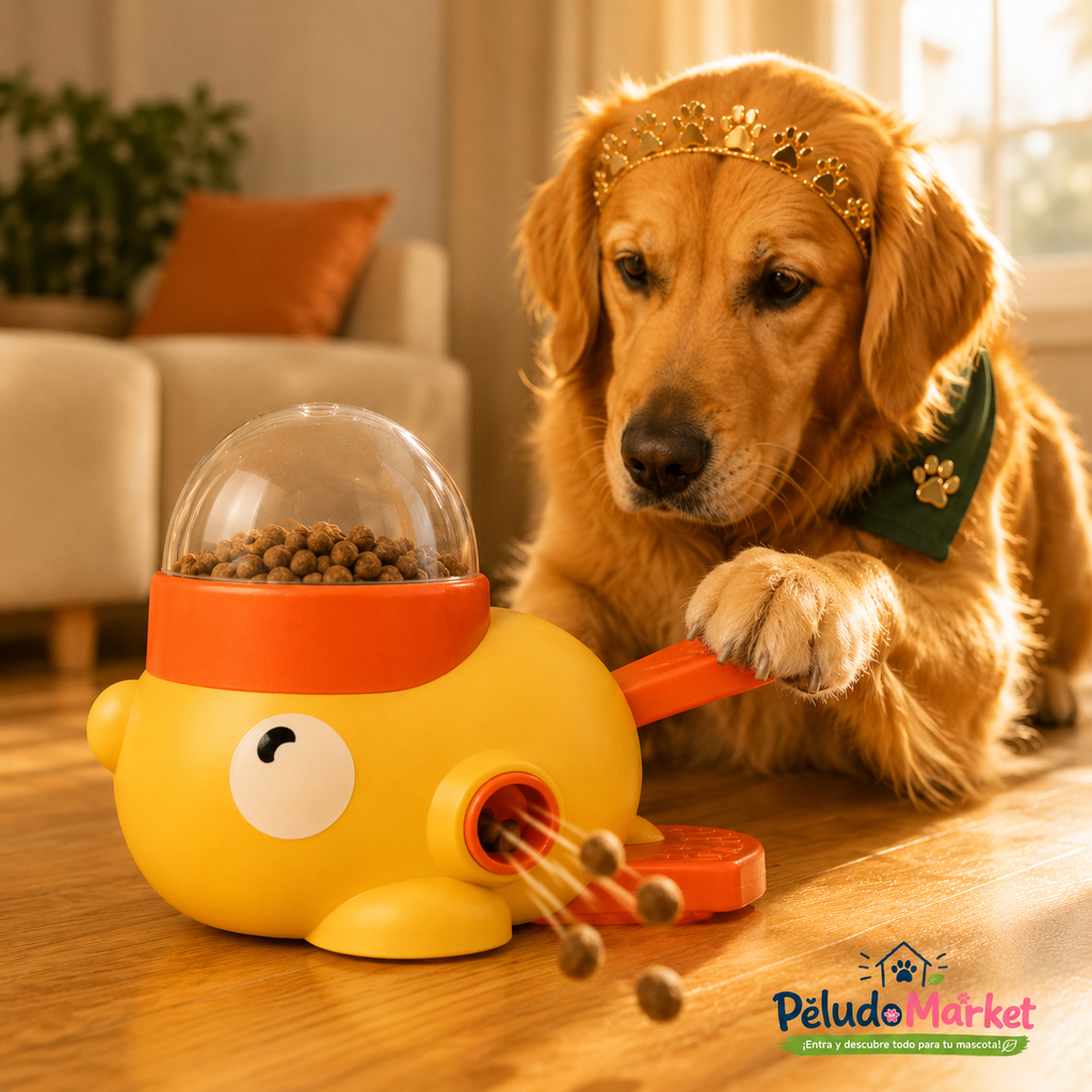  Comedero interactivo pato amarillo con mascota al fondo - Peludo Market